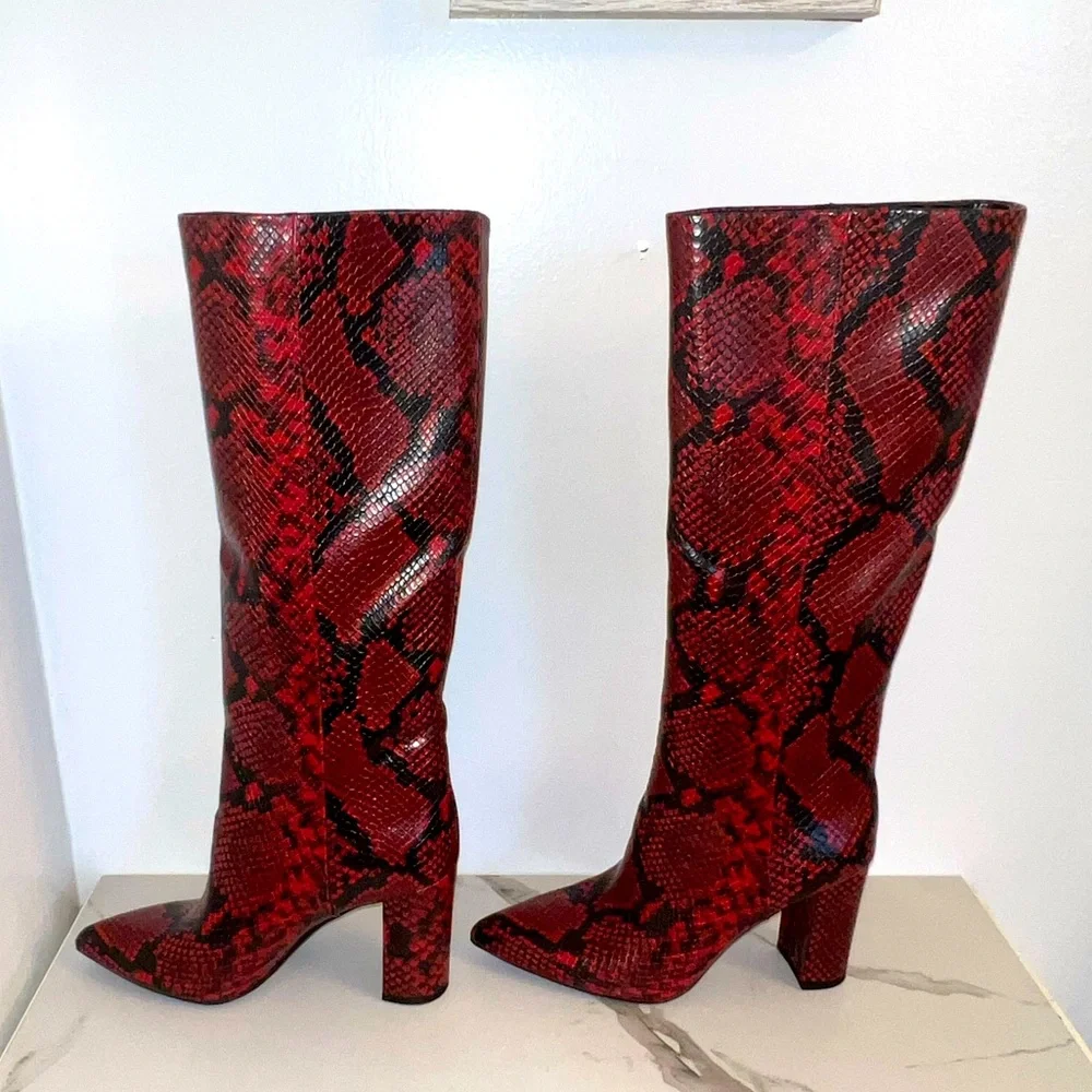INC Red PAITON Snake Print Heeled Boots INC International Concepts - Picture 14 of 14